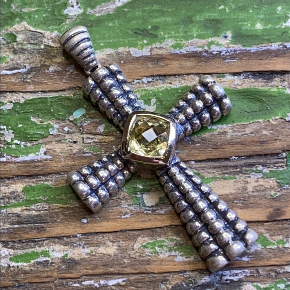 Sterling Silver & 14kt Gold Citrine Cross pendant